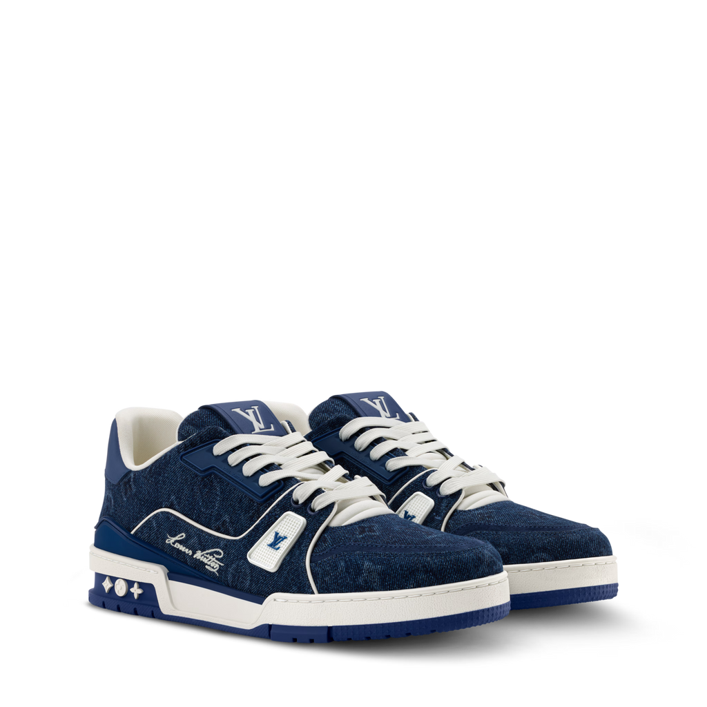 LV Trainer Sneakers - Blue Sculpted Fashion Shoes