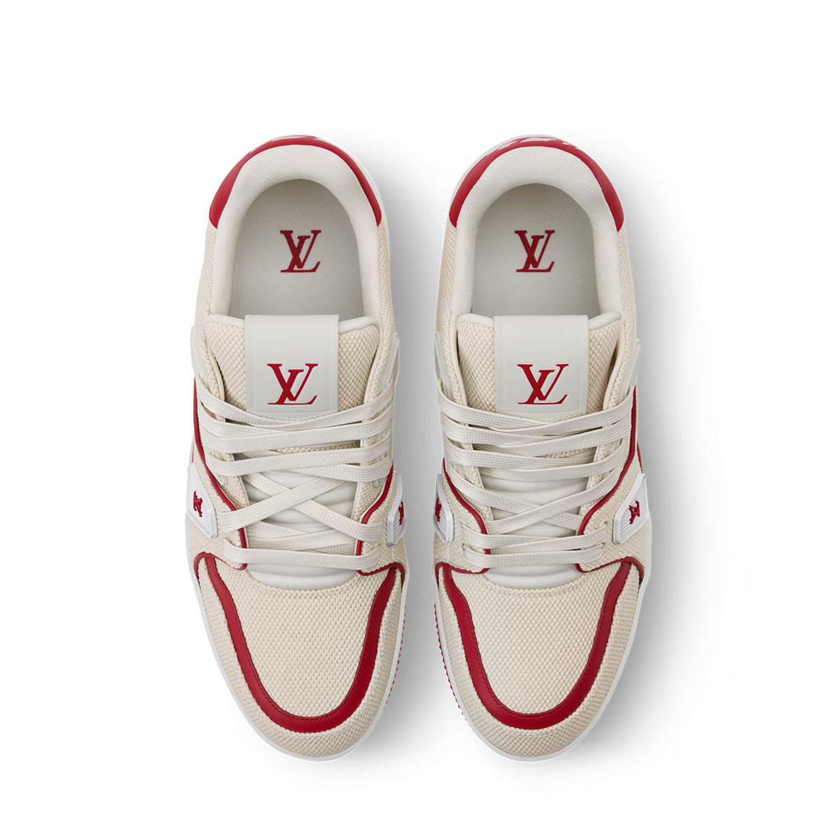 LV Trainer Sneakers - Cream & Red Colorway